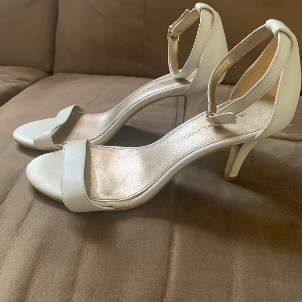 White Ankle Strap Heeled Sandals